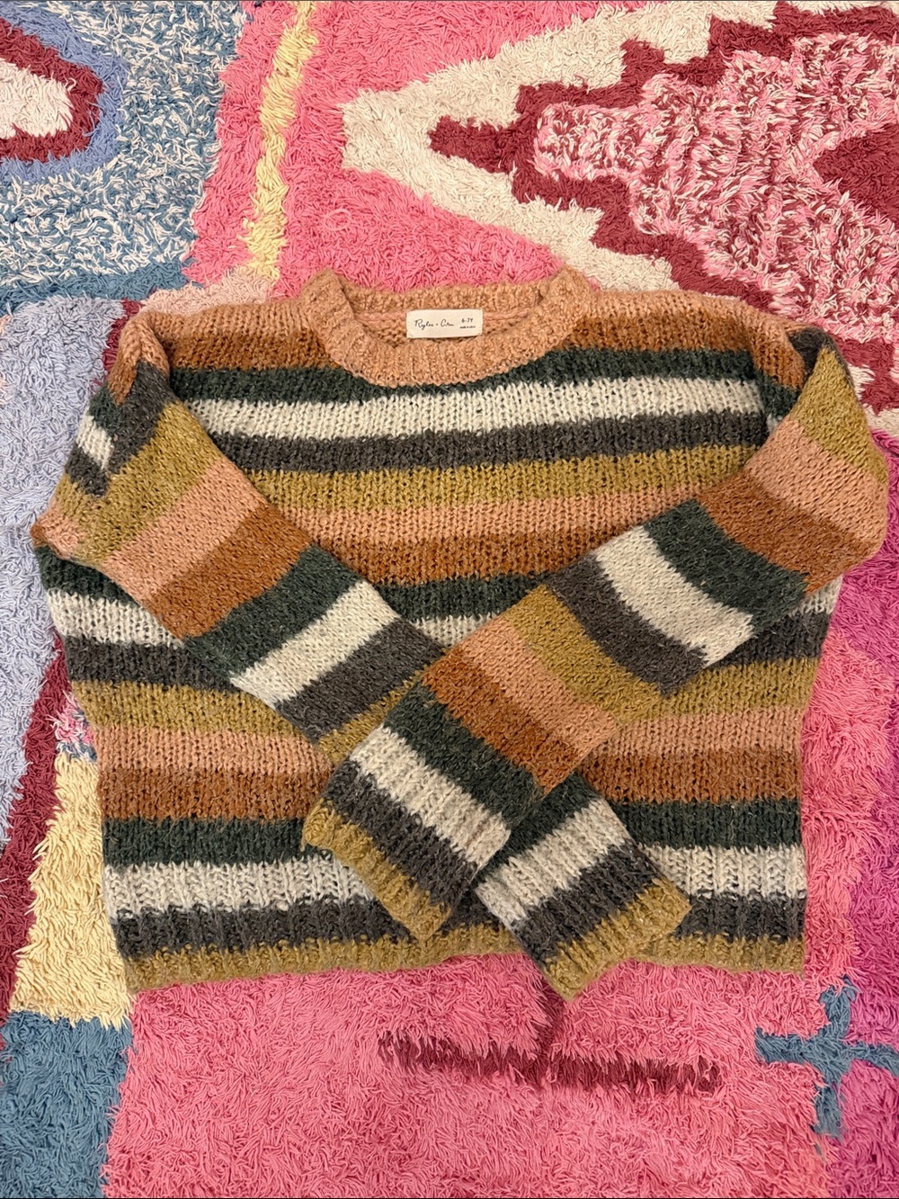 Rylee + Cru Striped Mohair-Blend Sweater in Cream, Tan, Olive & Charcoal